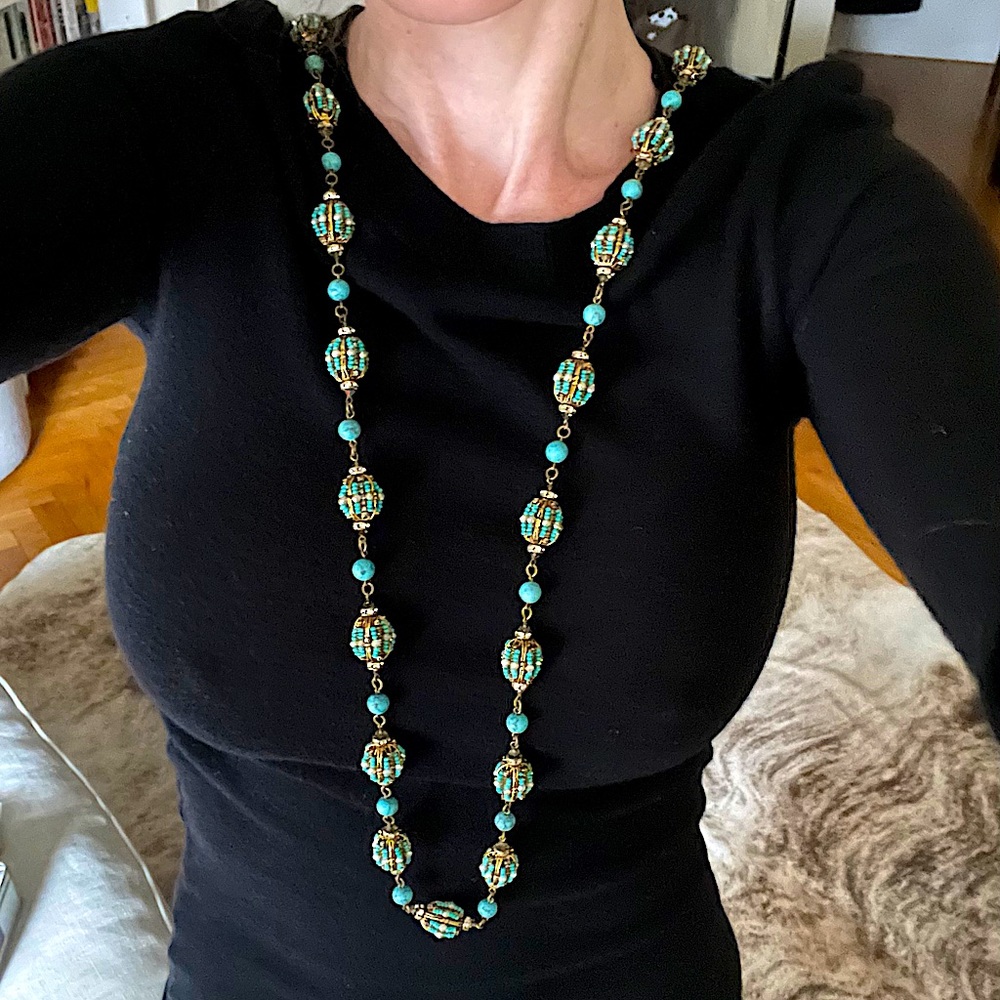 Vintage Erickson Beamon Beaded Turquoise Necklace - Picture 5 of 10